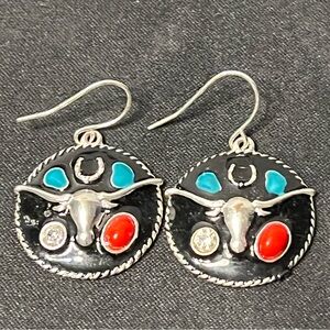 Silver and Multicolor Western Earrings